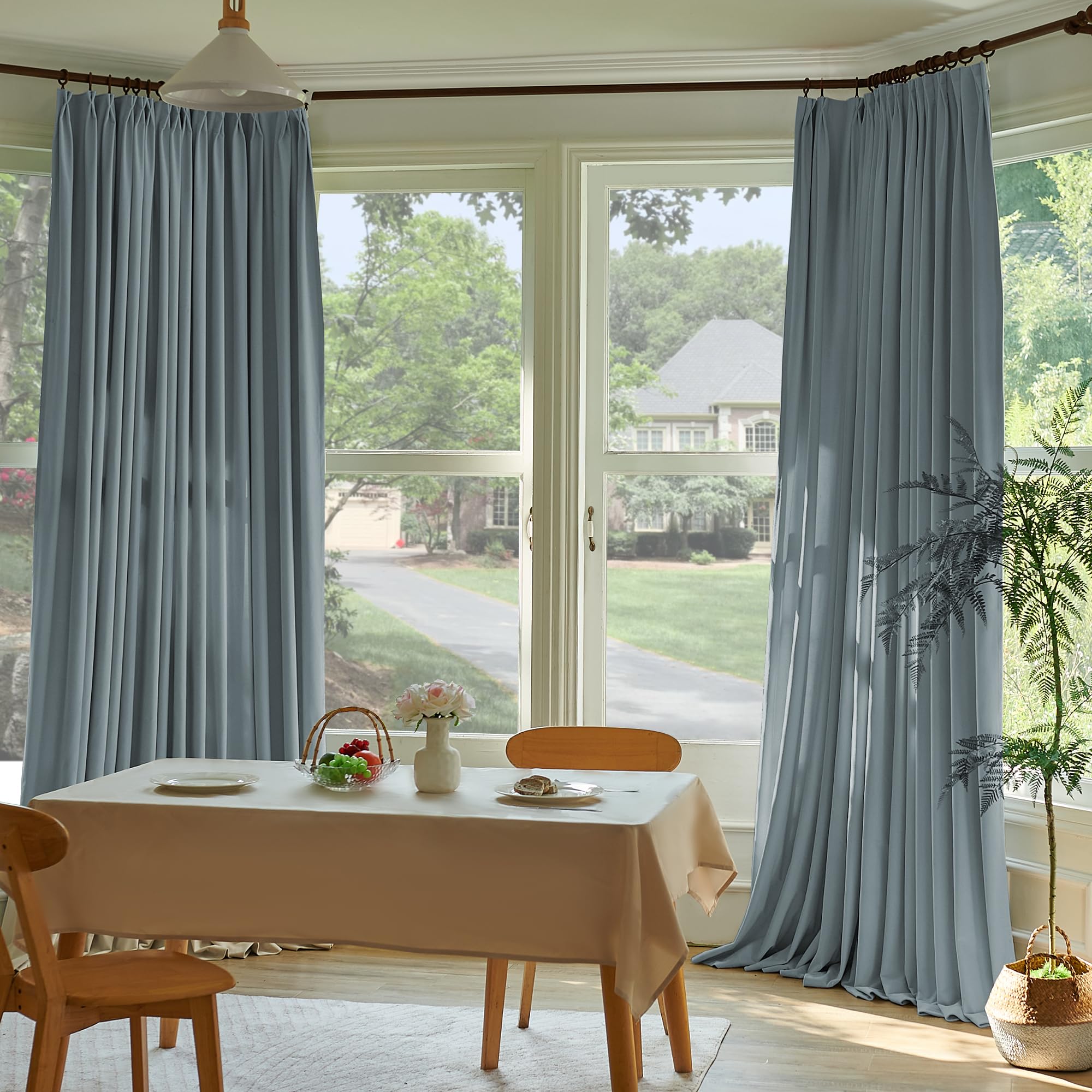 Photo 1 of MAIHER Room Darkening Thick Velvet Pleated Curtains 96 Inches Long, Thermal Insulated Pinch Pleat Drapes with Hooks for Patio Door Bedroom Living Room (Dusty Blue, 1 Panel, 52" W x 96" L)