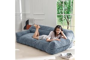 BYBYME Giant Human Dog Sofa Bed, Extra Large Floor Couch, Sherpa Orthopedic Dog Bed, Comfy Huge Sofa for Pet Families with Foam Chunk, Grey Blue