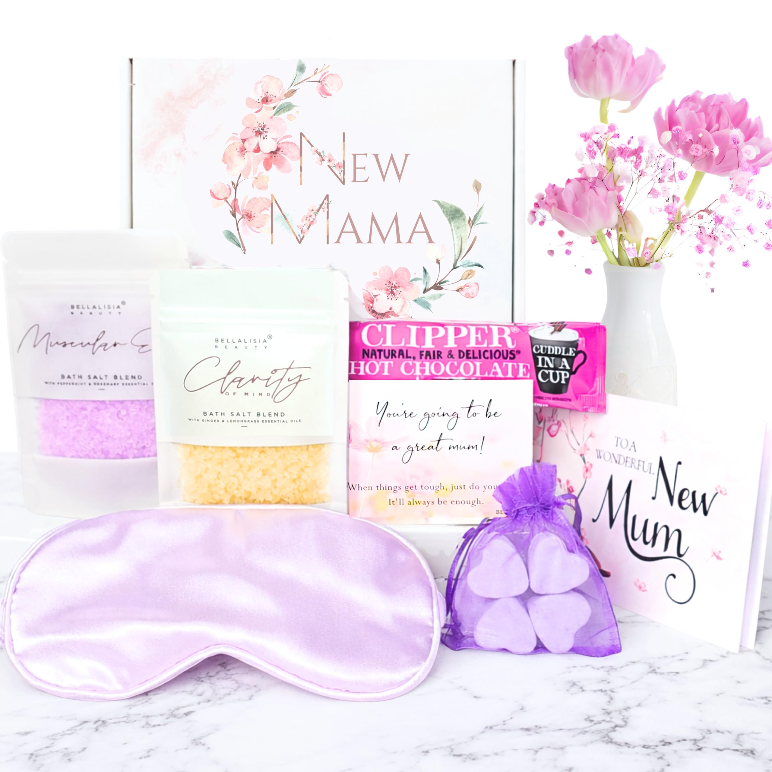 Bellalisia New Mum Pamper Kit, Relaxing New Mum Gifts, Ideal Baby Shower Gifts for Mum. New Mum Hamper Essentials, Pamper Presents for First Time Mummy. Mothers Self Care Spa Box Set to Relax.