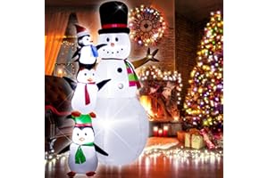 DROFELY 8 Foot Christmas Inflatable Snowman Penguin Decoration with LED Lights，Huge Blow up Christmas White Snowman Indoor Outdoor Lighted up Yard Decoration