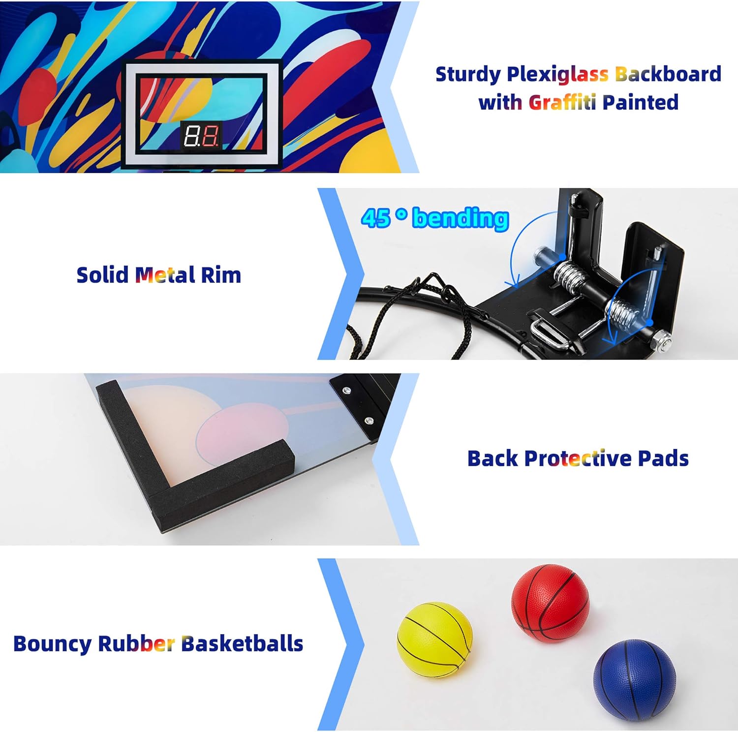 GUGUGO Graffiti Indoor Mini Basketball Hoop with Electronic Scoreboard & 3 Balls for Kids and Adults, Portable Over The Door Basketball Set - Basketball Toy Gifts for Boys Girls Teens: Toys & Games