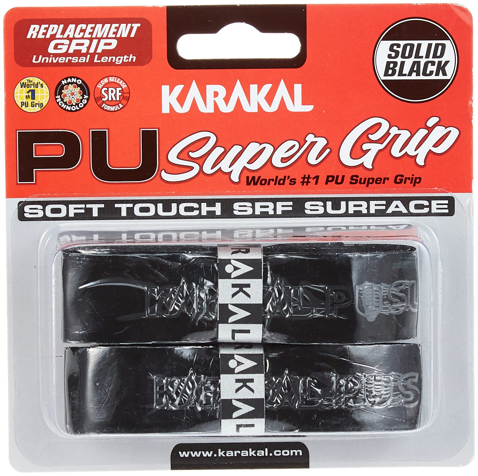 Karakal PU Supergrip Replacement Racquet Grip - tennis/badminton/squash 2 x Grip (Black)