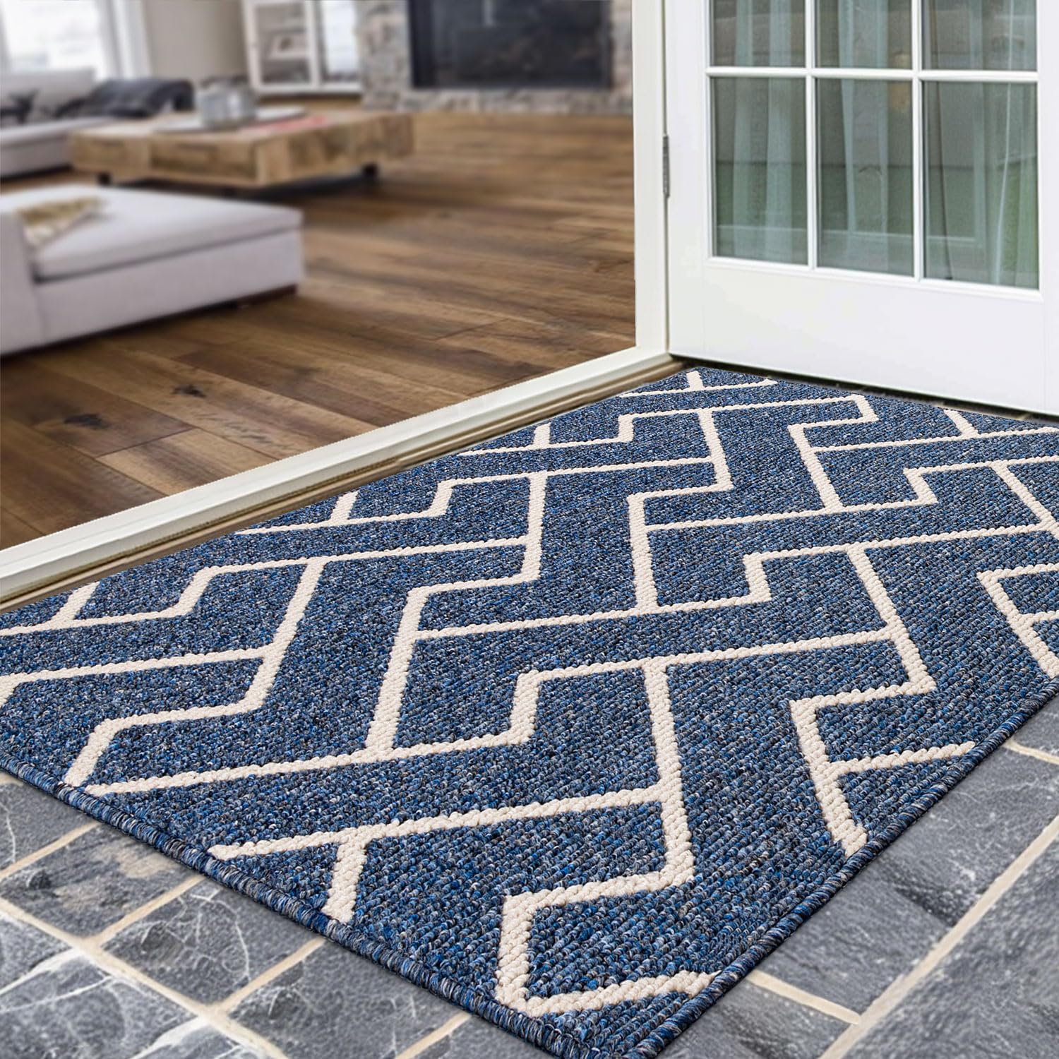 Biscpro Indoor Door Mats,80x100cm Door Mat Non Slip Backing,Dirt Trapper Mat Absorbent Non-Slip Doormat for Entrance,Inside,Kitchen,Front Back Door,Pets and Garden-Blue