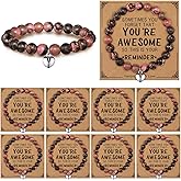 Remuuly 8 Pcs Valentine's Day Gifts Inspirational Bracelet Galentines Day Gifts for Her You're Awesome Adjustable Beaded Natural Stone Bracelet