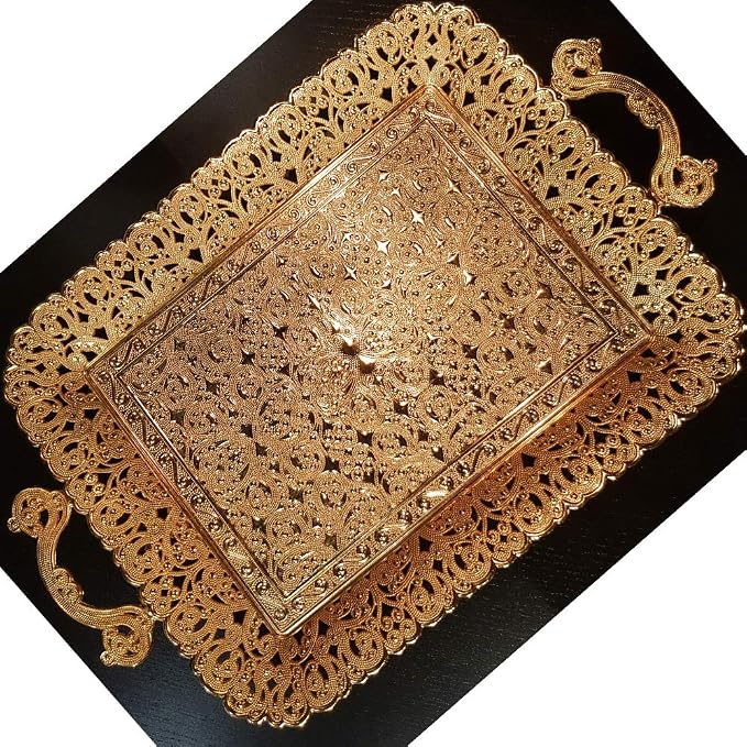 Gold Decorative Turkish Coffee Tea Serving Tray Vintage