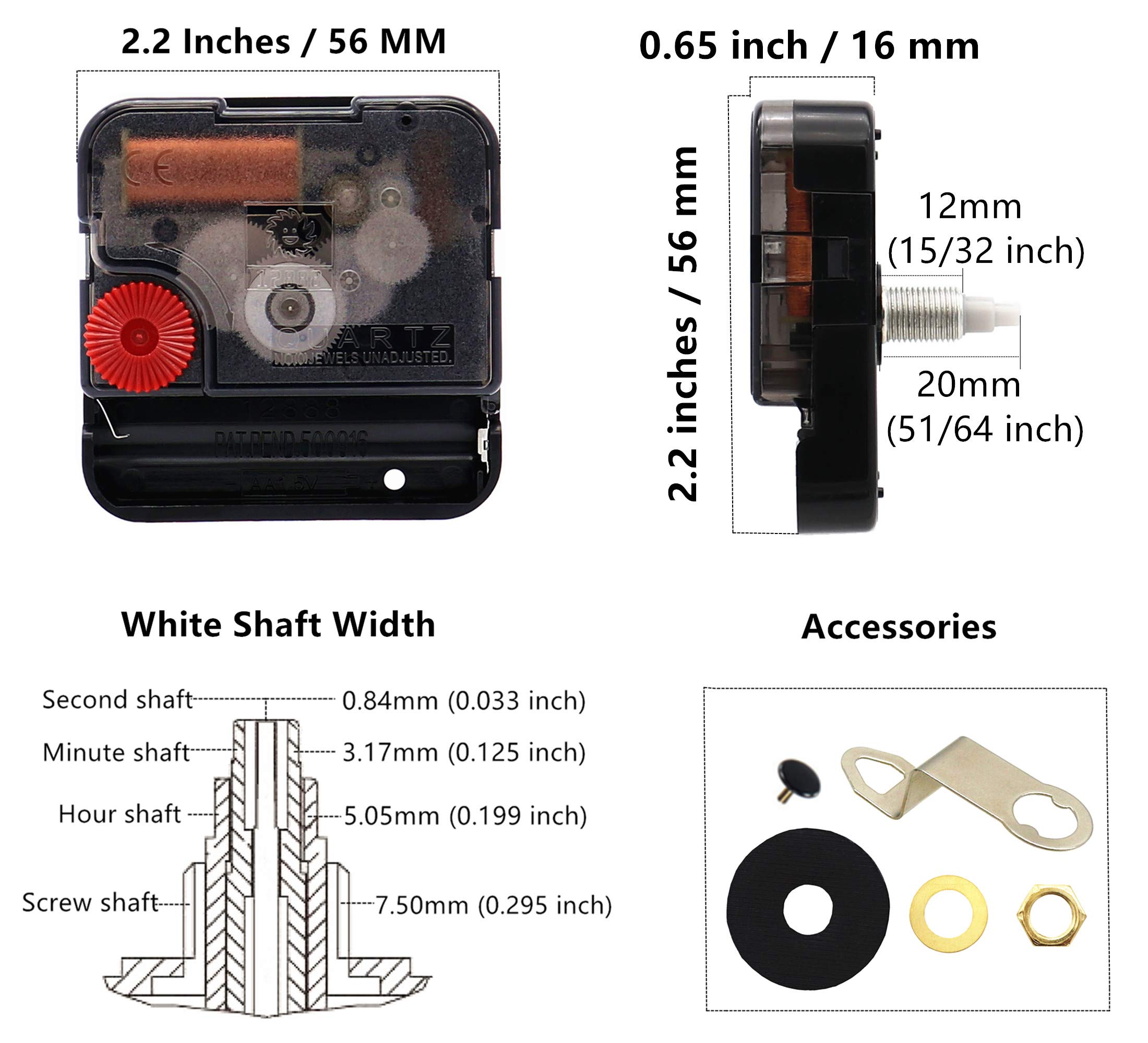 TIKROUND Youngtown 12888 Movement for Clock Repair Replacement 19mm (3/4 Inch) Shaft Length 11mm (7/16 Inch) Thread Length.