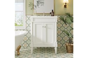 Virubi 24 Inch Bathroom Vanity with Single Sink Combo Set, Modern Bathroom Storage Cabinet with Double Soft Closing Doors, Solid Wood Frame Bathroom Vanities.