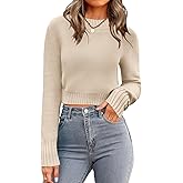 Zeagoo Women's 2026 Fall Crewneck Cropped Sweater Trendy Long Sleeve Ribbed Knit Pullover Jumper Tops