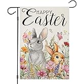 EKOREST Happy Easter Garden Flags for Outside, Watercolor Bunny with Flowers Small Seasonal Decoration for Holiday Anniversary Yard Outdoor Decor 12x18 Inch Double Sided