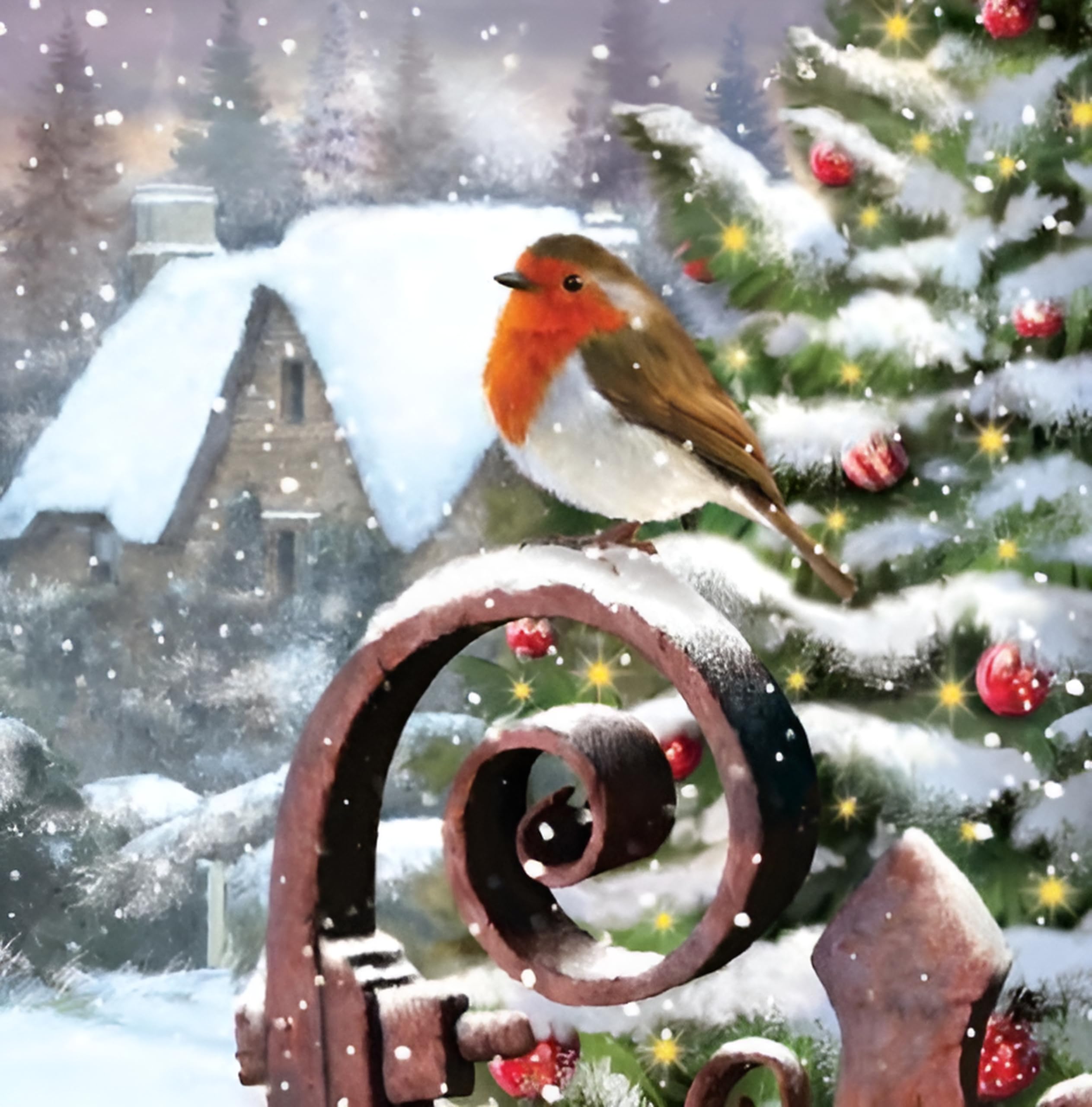 Noel Tatt Charity Christmas Cards Pack of 10 - Charity Christmas Cards with Artistic Snowy Robin and Cottage Design - Eco-Friendly Xmas Cards Multipack with Envelopes