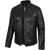 fjackets Cafe Racer Leather Jacket Men - Real Lambskin Natural Grain Leather Moto Style Jackets For Mens