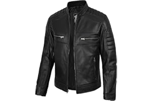 fjackets Cafe Racer Leather Jacket Men - Real Lambskin Natural Grain Leather Moto Style Jackets For Mens