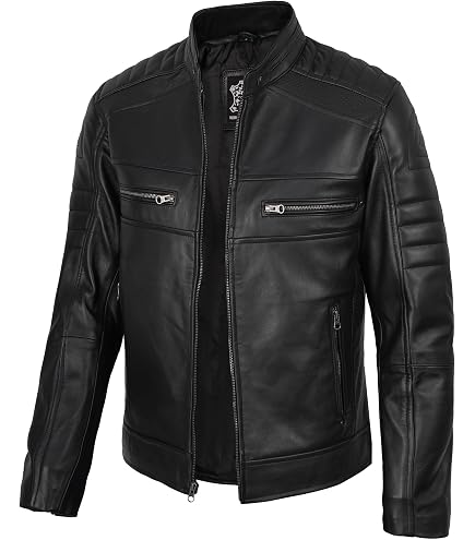fjackets Real Lambskin Leather Jackets — Moto Quilted Cafe Racer