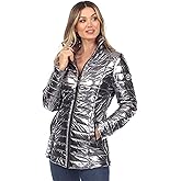 white mark Women's Metallic Zip Up Puffer Coat