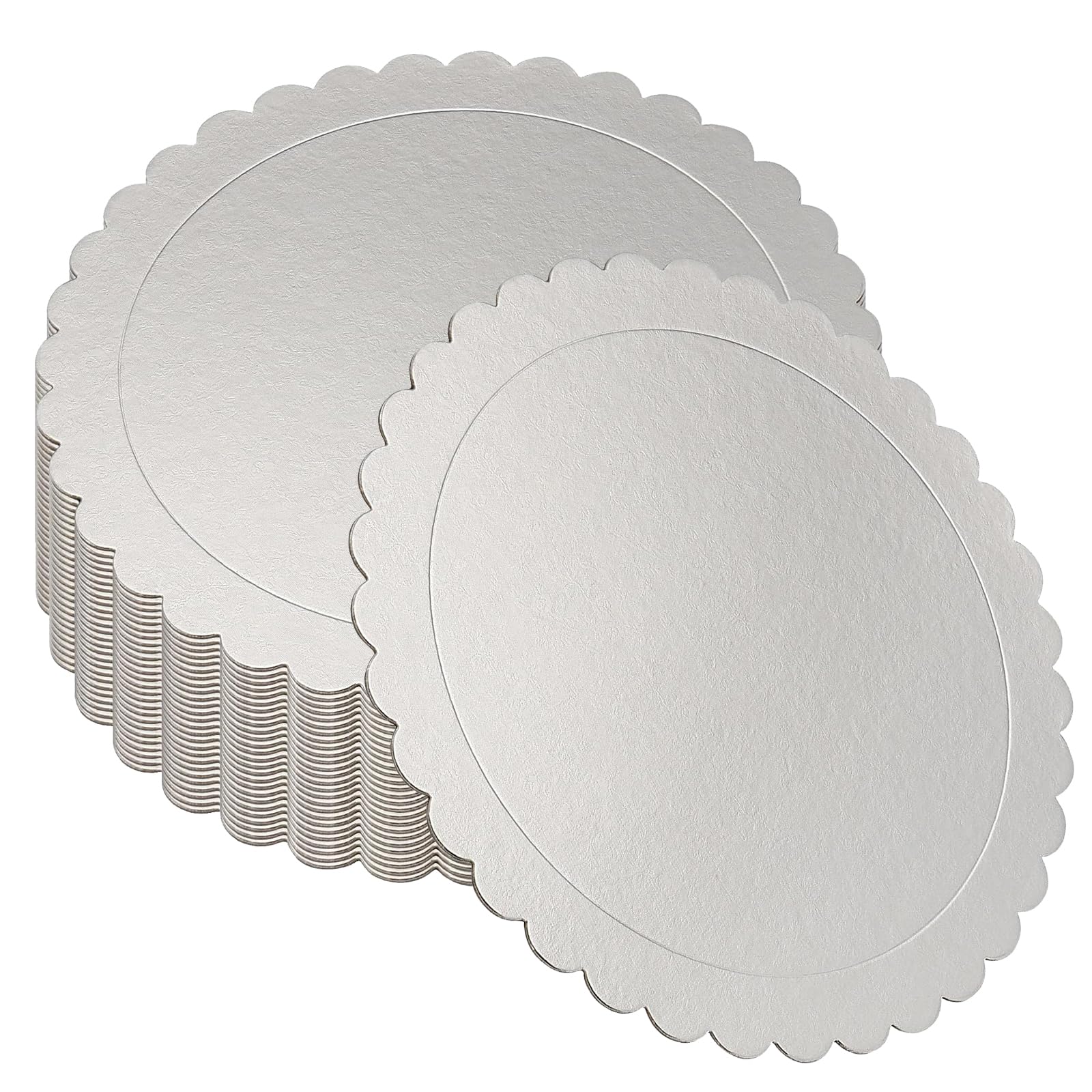 PINGEUI 30 Pack 10 Inch Round Cake Boards, 2mm Thick Silver Cardboard Scalloped Cake Circles Base, Cake Boards Round Circle Cakeboard Base Cake Plate for Party Wedding Favor, Cake Decor
