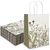 24Pcs Vintage Wildflower Paper Gift Bags Retro Floral Party Favor Bags with Handles Flower Decorative Goodie Candy Treat Bags for Wedding Birthday Baby Shower Party Supplies