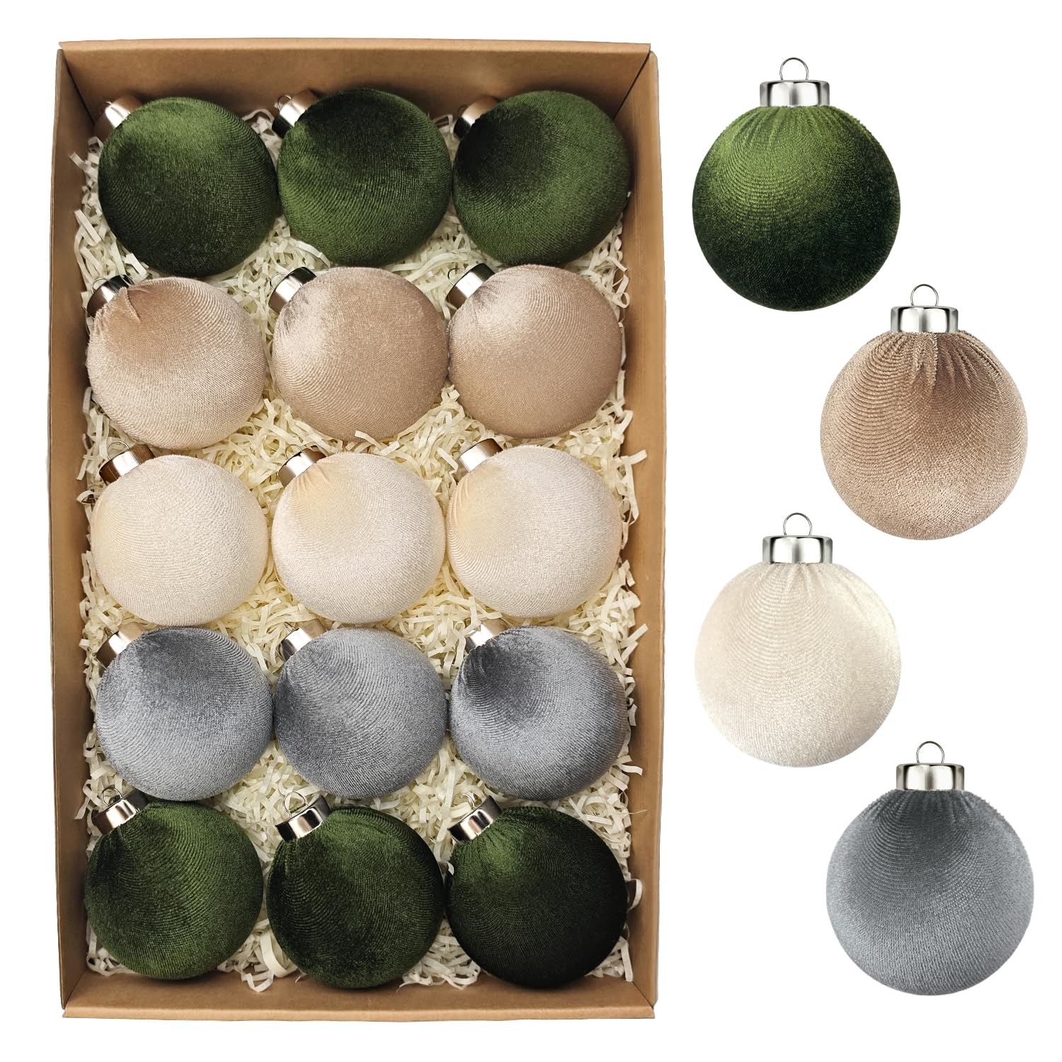 Photo 1 of 3.15 Inch Velvet Ball Ornaments for Christmas Tree 15 PCS, Large Neutral Flocked Christmas Bulb Ornaments Set - Earth Tone Decorative Hanging Baubles, Shatterproof Xmas Decor for Holiday (Multicolor)