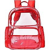GiMiUiTo Clear Backpack Heavy Duty,17'' Transparent Bag See Through Backpack for College Work Travel Security,Red