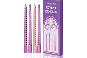 COLOR POEM ORNAMENT US Brand Advent Candles 10 inches Dripless Advent Candles Set of 4 Velas de Adviento Católica Advent Wreath Candles Long Spiral Taper Candles Design Metal Style Christmas Candle Sticks