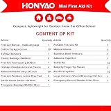 HONYAO 90 Pcs First Aid Kit Mini Compact Travel Red 15x12x5cm UKCA view 5