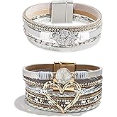 Long tiantian Leather Bracelets for Women Warp Bracelet Stackable Boho Layered Bracelet Chunky Heart Trendy Birthday Gifts for Her