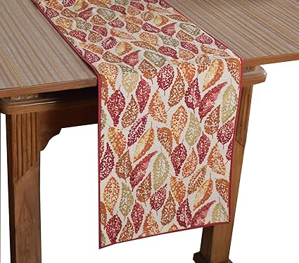 Bilberry Furnishing By Preeti Grover 100% Cotton Multicolor Leaf Printed Table Runner (TR_24) - (Table Runner Size 14x72)