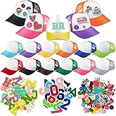 Hercicy 12 Pack DIY Trucker Hats Kit, Sublimation Blank Baseball Caps with 120 pcs Embroidered Patches DIY Craft for Party