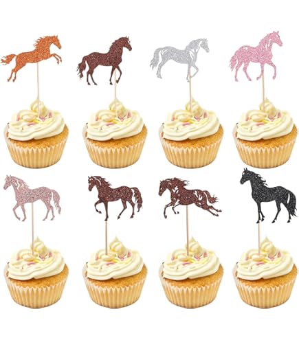 Little Horse Cupcake Toppers Set Picks Equestre Concurso Temático Carreras De Caballos Vaquero Feliz Cumpleaños Fiesta Glitter Decoración Suministros - Juego De 18
