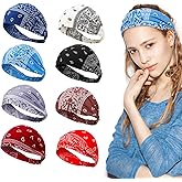 8 Pieces Boho Bandana Headbands Elastic Paisley Headbands Stretchy Yoga Headwraps Vintage Wide Hairbands Cute Hair Accessories for Women Girls Favors