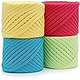 T-Shirt Yarn Fettuccini Zpagetti Set, 4 Cotton Yarn Balls Total of 218 Yards, Tshirt Yarn Kit for Crocheting, Ribbon Yarn 100% Cotton, Knitting Yarn, T Yarn Organic, Macrame T-Yarn, Amsterdam Set
