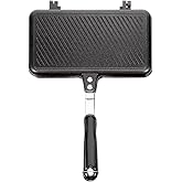 VOSAREA Sandwich Maker Grilled Sandwich Maker Pan Non-Stick Hot with Long Handle Double Sided Frying Pan Stovetop Toasted for Home Kitchen Breakfast Camping (Black)