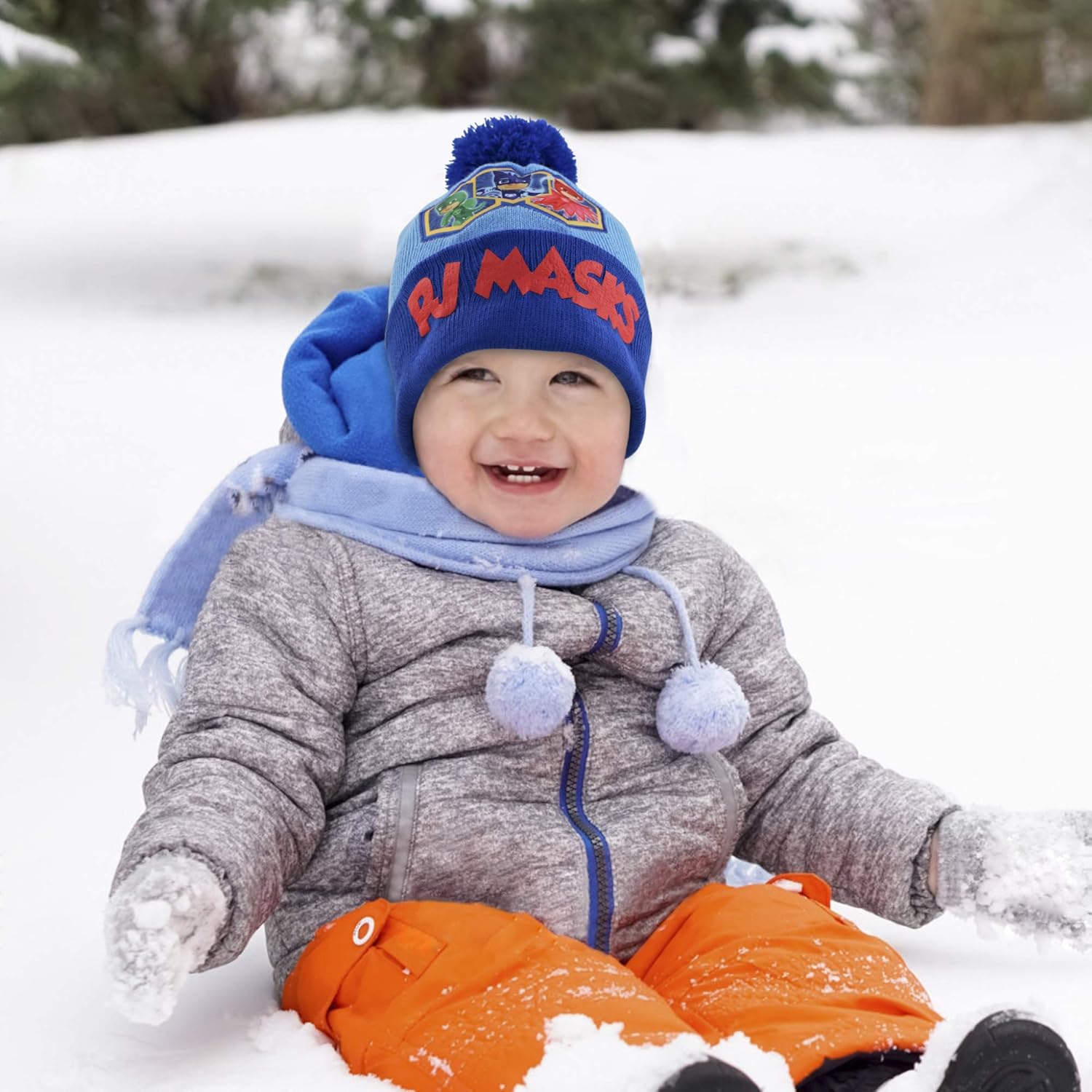 PJ Masks Boys Winter Hat Set, Catboy, Owlette and Gekko Toddler Beanie and Mittens for Kids Age 2-4, Light Blue: Clothing