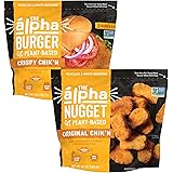 Alpha Foods Chik'n Nugget + Burger Variety Pack | (Pack of 8) | 100% Vegan, Plant-Based Protein | Breaded Chicken Nuggets | B