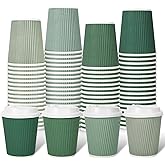 Whaline 100Pcs Sage Green Disposable Coffee Cups with Lids 8oz Gradient Green Paper Cups Corrugated Ripple Wall Insulated Hot Cups for Home Office Party Supplies