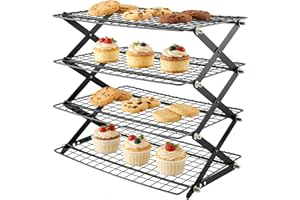 OKSTENCK Foldable 4-Tier Cooling Rack Baking Cake Cooling Rack Camping Picnic Storage Rack Ideal for Baking, Cakes, Cookies, 