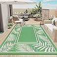 Bsmathom Waterproof Outdoor Rug 6'x9' Reversible Boho Plastic Straw Patio Deck Camping Rugs, Indoor Outdoor Portable RV Mat Clearance Carpet for Outside, Porch, Balcony, Backyard, Beach, Pool,Green