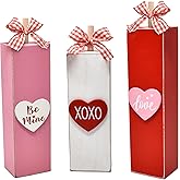 Gift Boutique 3 Pcs Valentine's Day Decorations for Home Valentines Wooden Table Block Sign Valentine Tiered Tray Decor Rustic Farmhouse Tabletop Party Centerpieces