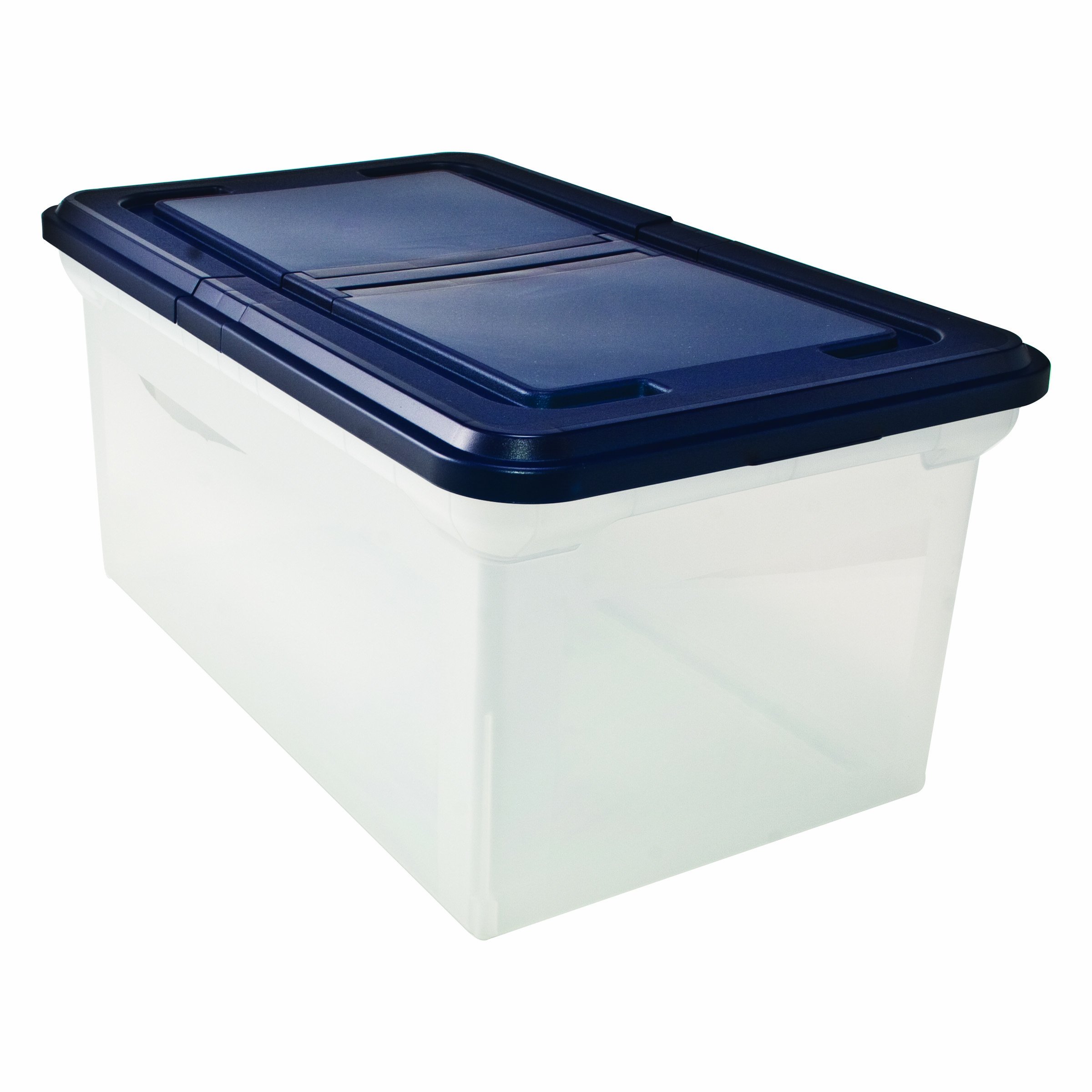 Innovative Storage Designs 55797 File Tote with Hinged Lid, Letter, Plastic, Clear/Navy Buy