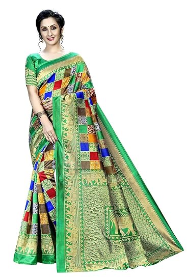Womens Art Silk Saree with Blouse Piece (Green)