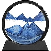 KPNUWN Moving Sand Art Liquid Motion, 3D Deep Sea Sandscape Color Quicksand Decor, Round Glass Moving Sand Art Picture Relaxi