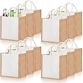 Cunno 12 Pcs Burlap Tote Bag Mini Jute Reusable Bag with Handles Small Blank Canvas Gift Waterproof for Wedding Beach DIY