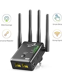 VICTONY 1200Mbps Wireless Dual Band WiFi Range Extender with 4 x 3dBi External Antennas, 2.4GHz + 5GHz, Wi-Fi Signal Booster, Wall Plug, Ethernet Port, WiFi Extender