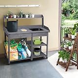 Yaheetech Garden Potting Table Wood Bench with Removable Sink & Shelves view 8