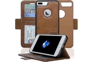navor Detachable Magnetic Wallet Case RFID Protection, Logo Hole, Compatible for iPhone 7 Plus [Vajio Series]-Brown
