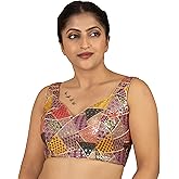 FIGURE'S DESIGNER Women's Sequin Multicolor Embroidered SweetHeart Neck Sleeveless Readymade Saree Blouse E14