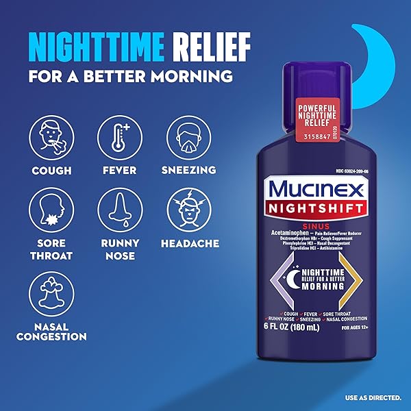 MUCINEX MAXIMUM STRENGTH SINUS-MAX SEVERE CONGESTION & PAIN + NIGHTSHIFT SINUS LIQUID, COLD AND FLU MEDICINE FOR ADULTS, OVER-THE-COUNTER MEDICATION FOR MULTI-SYMPTOM RELIEF, 2X6 FL OZ