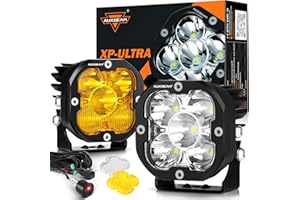 Auxbeam XP-Ultra Series 3" 80W Cube LED Pods White Spot Beam & Amber Combo Beam Replaceable Light Covers 9600LM Yellow Offroad Ditch Lights Driving Light Bar, Pair