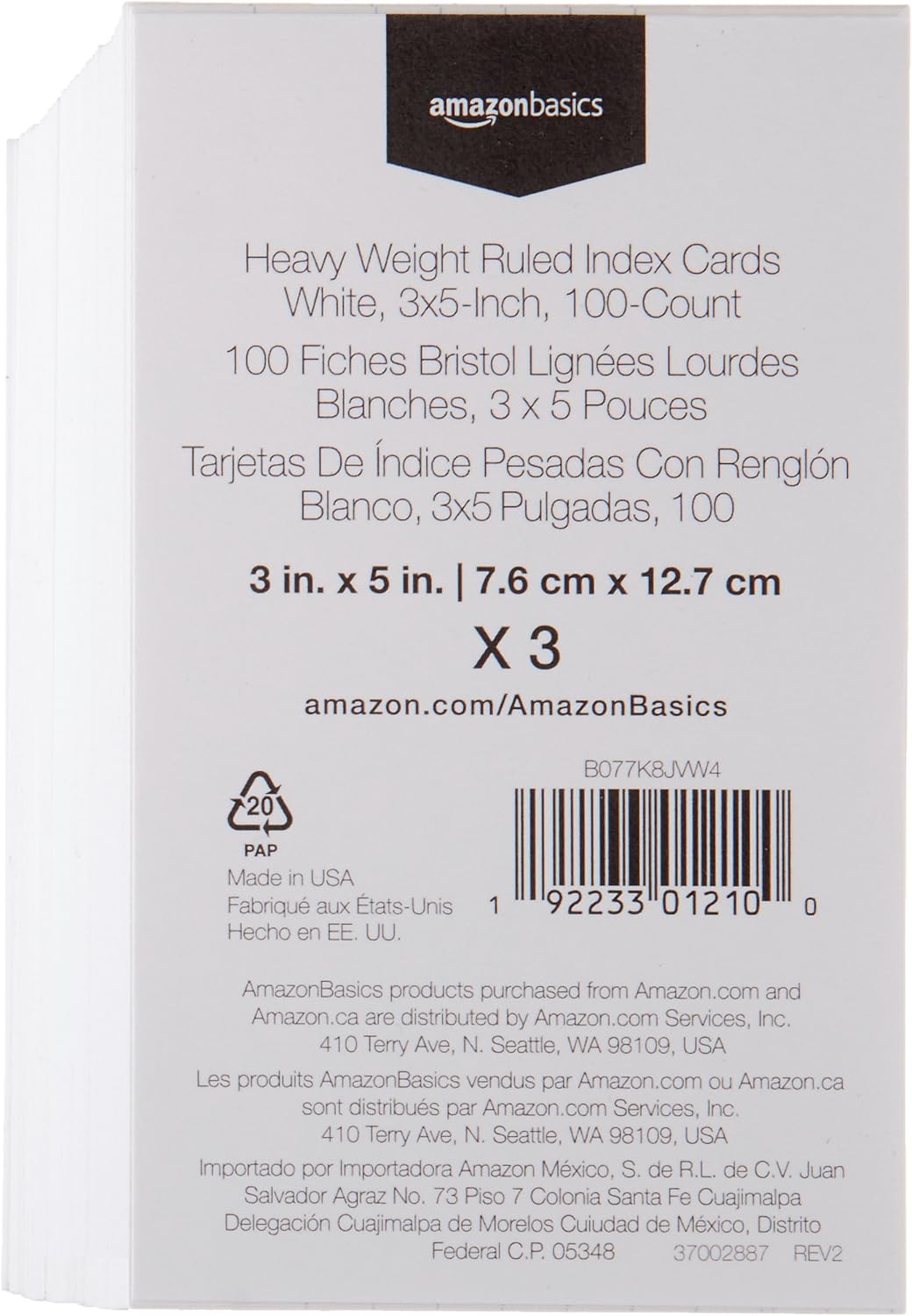 Basics Heavy Weight Ruled Lined Index Cards, White, 3x5 Inch Card, 100-Count - AMZ63500 : Office Products