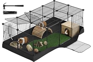 SONGMICS Guinea Pig Cage, Rabbit Cage, Small Animal Playpen with Waterproof Mat, Top and Side Door, 20 Panels, 48.4 x 24.8 x 