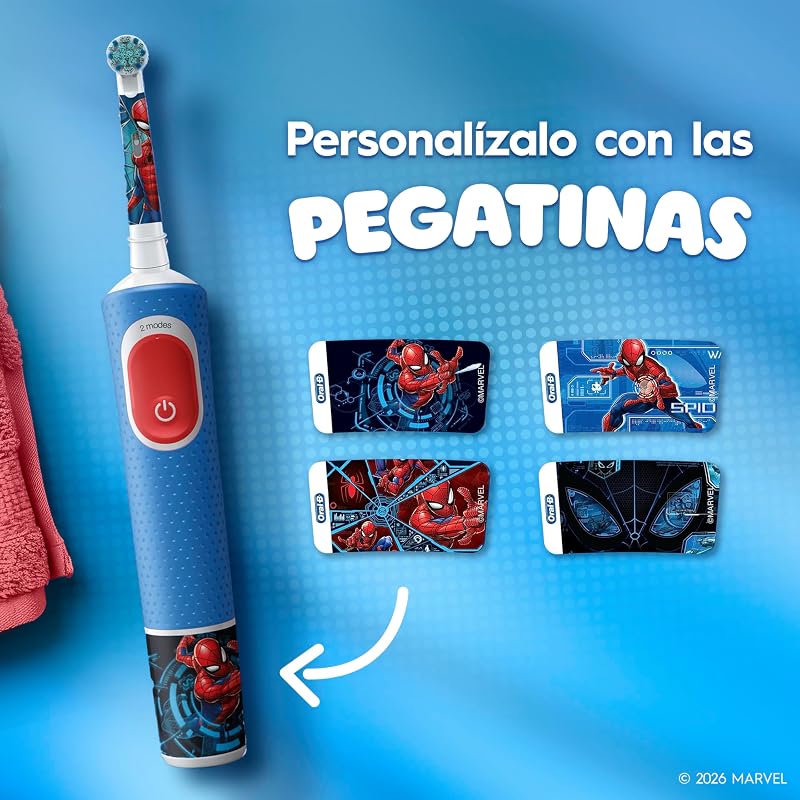 Escova de dentes elétrica oral-b pro kids, 1 cabo marvel spider-man, 1 cabeça, projetada pela braun, adequada para crianças acima de 3 anos